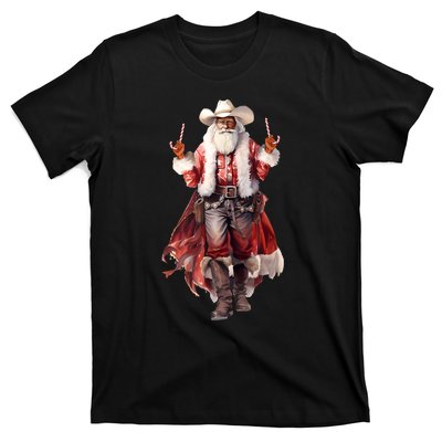 Funny Christmas Western Cowboy Santa Claus And Candy Cane T-Shirt