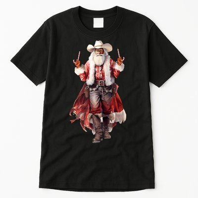 Funny Christmas Western Cowboy Santa Claus And Candy Cane Tall T-Shirt