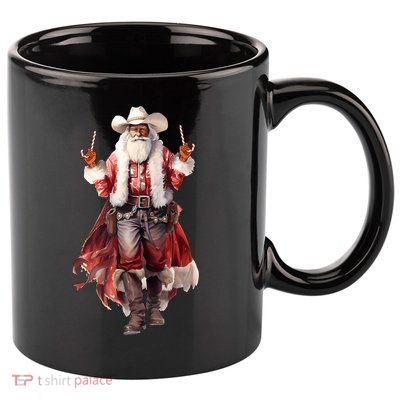Funny Christmas Western Cowboy Santa Claus And Candy Cane 11oz C Handle Ceramic Mug