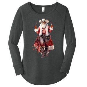 Funny Christmas Western Cowboy Santa Claus And Candy Cane Women's Perfect Tri Tunic Long Sleeve Shirt