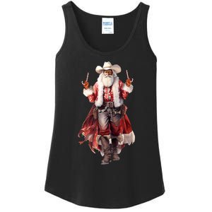 Funny Christmas Western Cowboy Santa Claus And Candy Cane Ladies Essential Tank