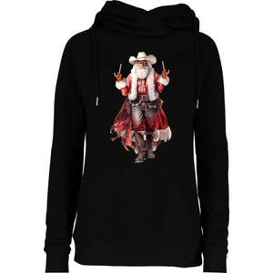 Funny Christmas Western Cowboy Santa Claus And Candy Cane Womens Funnel Neck Pullover Hood