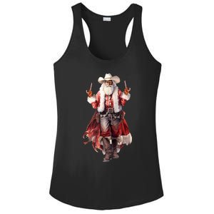 Funny Christmas Western Cowboy Santa Claus And Candy Cane Ladies PosiCharge Competitor Racerback Tank