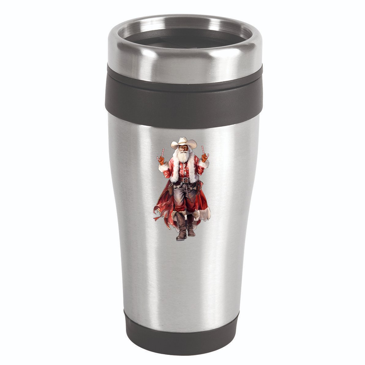 Funny Christmas Western Cowboy Santa Claus And Candy Cane 16oz Travel Tumbler