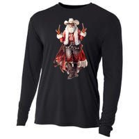 Funny Christmas Western Cowboy Santa Claus And Candy Cane Cooling Performance Long Sleeve Crew