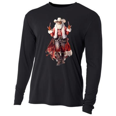 Funny Christmas Western Cowboy Santa Claus And Candy Cane Cooling Performance Long Sleeve Crew