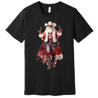 Funny Christmas Western Cowboy Santa Claus And Candy Cane Premium T-Shirt