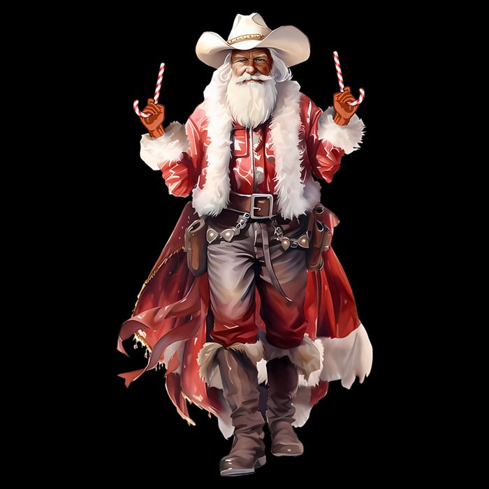 Funny Christmas Western Cowboy Santa Claus And Candy Cane Premium T-Shirt