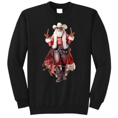 Funny Christmas Western Cowboy Santa Claus And Candy Cane Tall Sweatshirt