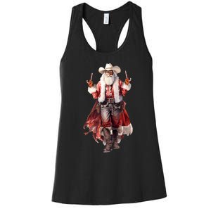 Funny Christmas Western Cowboy Santa Claus And Candy Cane Women's Racerback Tank