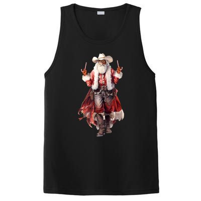 Funny Christmas Western Cowboy Santa Claus And Candy Cane PosiCharge Competitor Tank