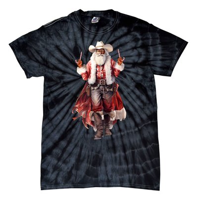 Funny Christmas Western Cowboy Santa Claus And Candy Cane Tie-Dye T-Shirt