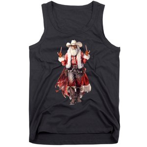 Funny Christmas Western Cowboy Santa Claus And Candy Cane Tank Top