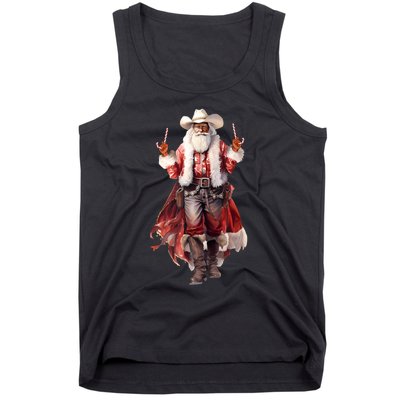 Funny Christmas Western Cowboy Santa Claus And Candy Cane Tank Top