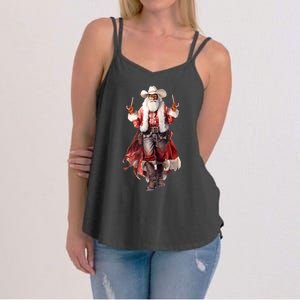 Funny Christmas Western Cowboy Santa Claus And Candy Cane Women's Strappy Tank