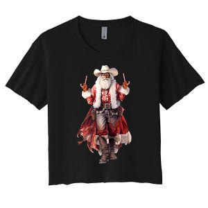 Funny Christmas Western Cowboy Santa Claus And Candy Cane Women's Crop Top Tee