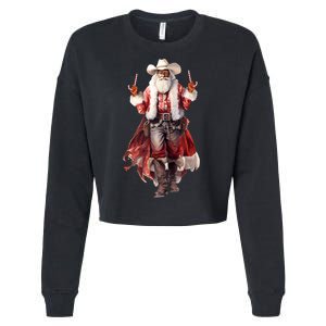 Funny Christmas Western Cowboy Santa Claus And Candy Cane Cropped Pullover Crew