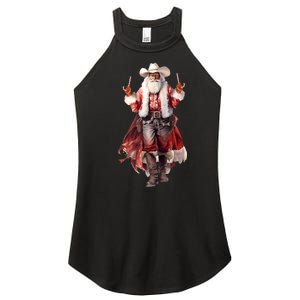 Funny Christmas Western Cowboy Santa Claus And Candy Cane Women's Perfect Tri Rocker Tank