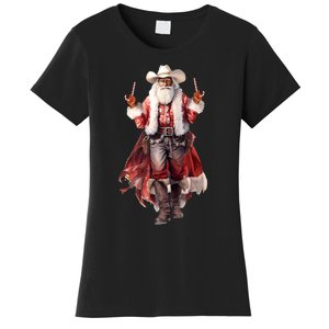 Funny Christmas Western Cowboy Santa Claus And Candy Cane Women's T-Shirt