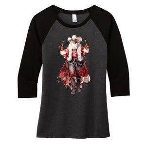 Funny Christmas Western Cowboy Santa Claus And Candy Cane Women's Tri-Blend 3/4-Sleeve Raglan Shirt