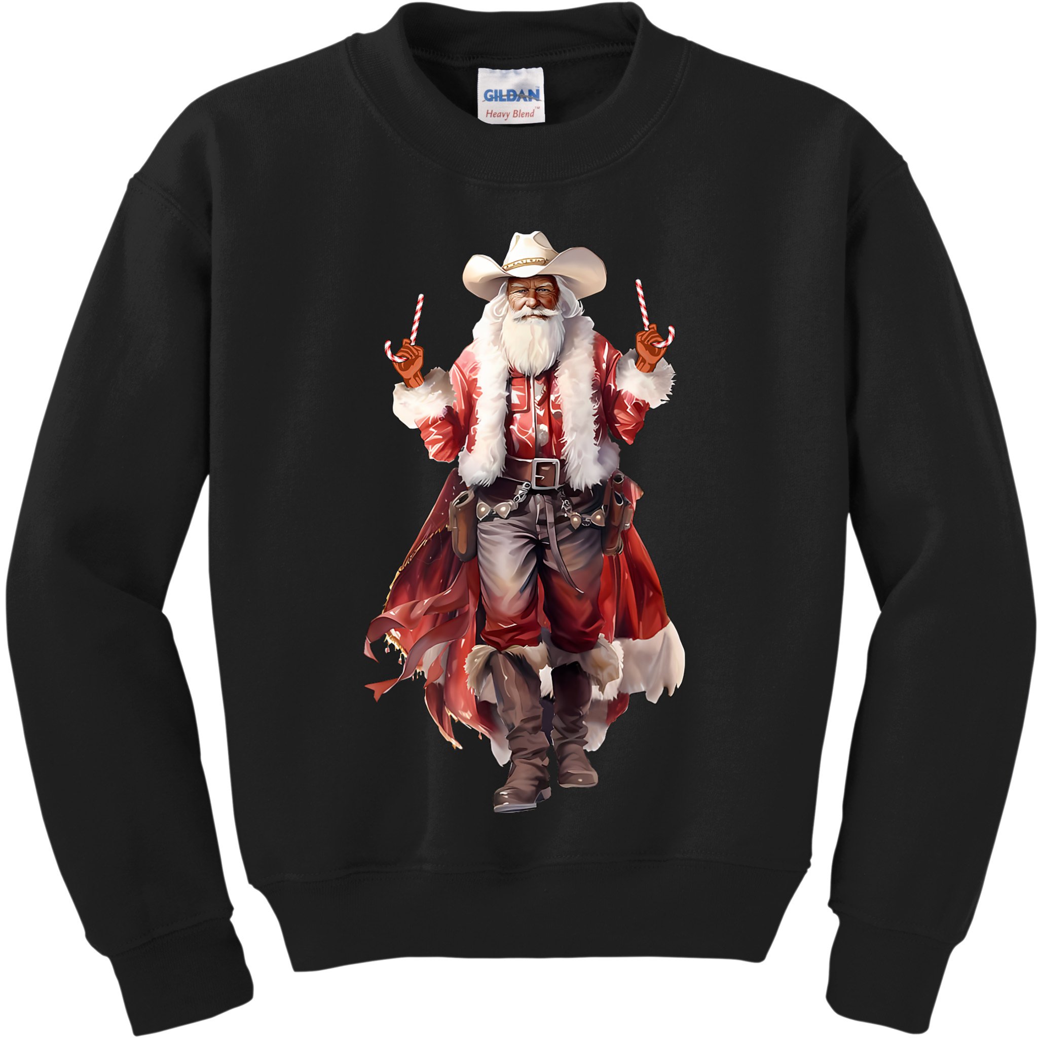 Funny Christmas Western Cowboy Santa Claus And Candy Cane Kids Sweatshirt