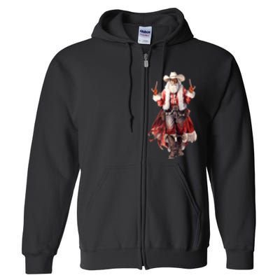 Funny Christmas Western Cowboy Santa Claus And Candy Cane Full Zip Hoodie