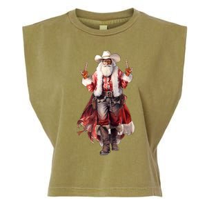 Funny Christmas Western Cowboy Santa Claus And Candy Cane Garment-Dyed Women's Muscle Tee