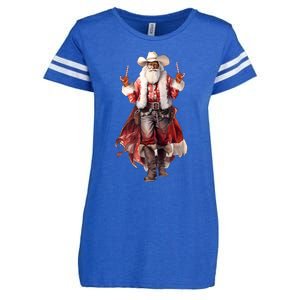 Funny Christmas Western Cowboy Santa Claus And Candy Cane Enza Ladies Jersey Football T-Shirt