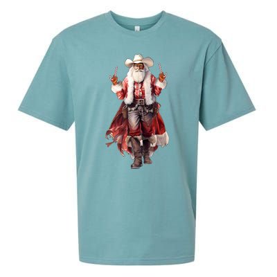 Funny Christmas Western Cowboy Santa Claus And Candy Cane Sueded Cloud Jersey T-Shirt