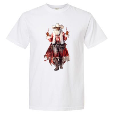 Funny Christmas Western Cowboy Santa Claus And Candy Cane Garment-Dyed Heavyweight T-Shirt