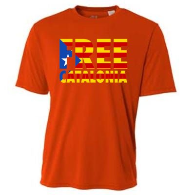 Free Catalonia With Catalonia Flag Cooling Performance Crew T-Shirt