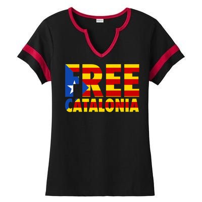 Free Catalonia With Catalonia Flag Ladies Halftime Notch Neck Tee