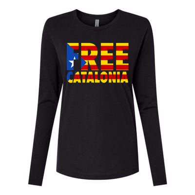 Free Catalonia With Catalonia Flag Womens Cotton Relaxed Long Sleeve T-Shirt