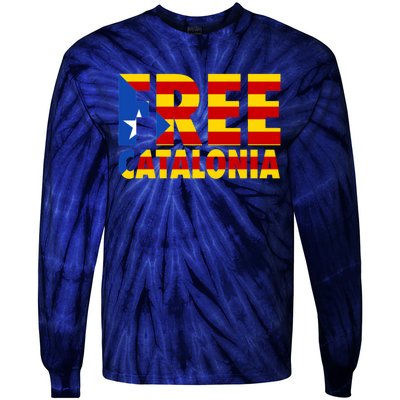 Free Catalonia With Catalonia Flag Tie-Dye Long Sleeve Shirt