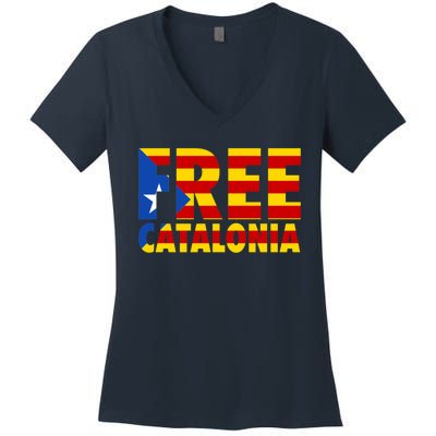 Free Catalonia With Catalonia Flag Women's V-Neck T-Shirt