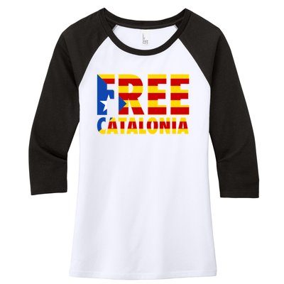 Free Catalonia With Catalonia Flag Women's Tri-Blend 3/4-Sleeve Raglan Shirt