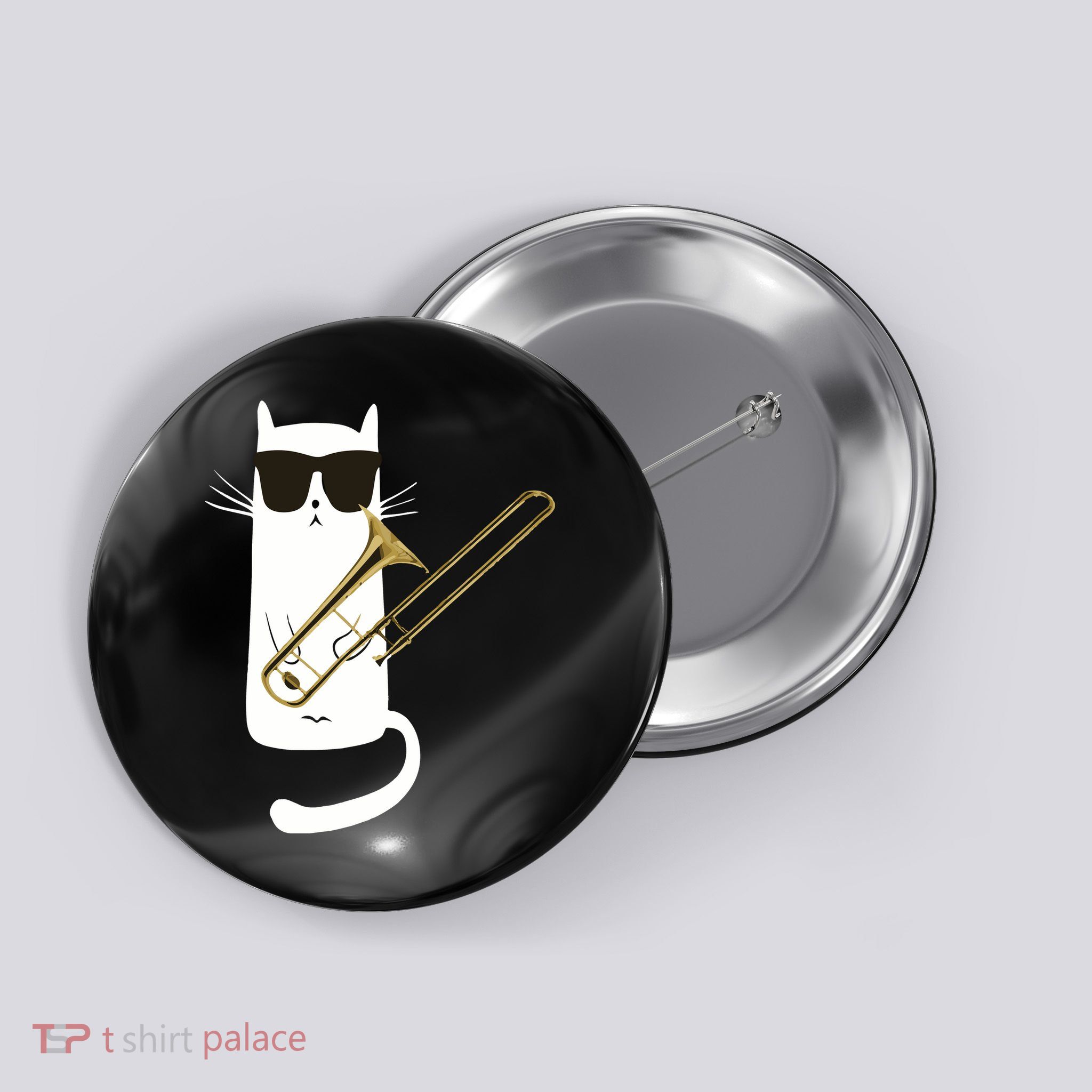 Funny Cat Wearing Sunglasses Playing Trombone Button