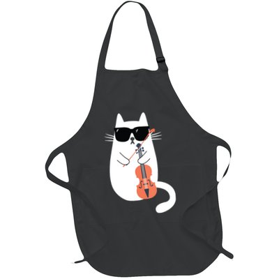 Funny Cat Wearing Sunglasses Playing Violin Viola Musician Full-Length Apron With Pockets