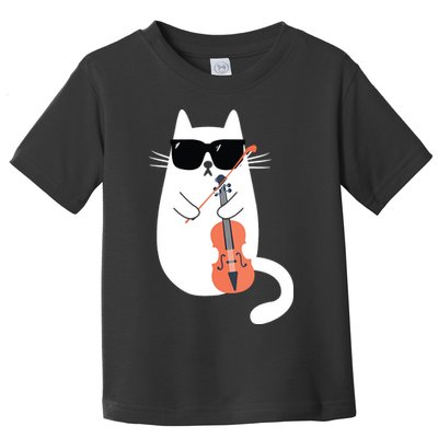 Funny Cat Wearing Sunglasses Playing Violin Viola Musician Toddler T-Shirt
