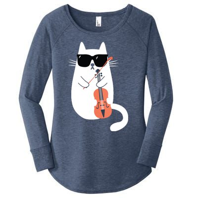 Funny Cat Wearing Sunglasses Playing Violin Viola Musician Women's Perfect Tri Tunic Long Sleeve Shirt