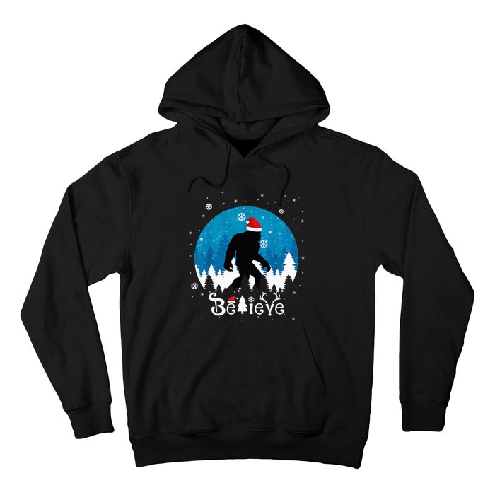 Funny Christmas Xmas Bigfoot Believe Sasquatch In Moon Light Hoodie