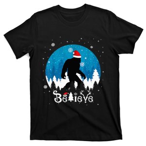 Funny Christmas Xmas Bigfoot Believe Sasquatch In Moon Light T-Shirt