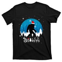 Funny Christmas Xmas Bigfoot Believe Sasquatch In Moon Light T-Shirt