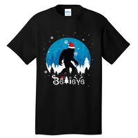 Funny Christmas Xmas Bigfoot Believe Sasquatch In Moon Light Tall T-Shirt