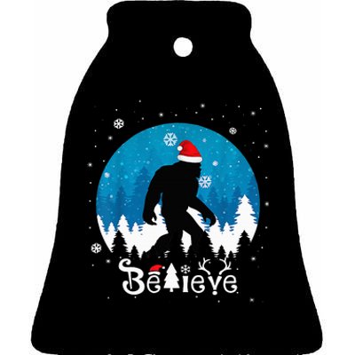 Funny Christmas Xmas Bigfoot Believe Sasquatch In Moon Light Ceramic Bell Ornament