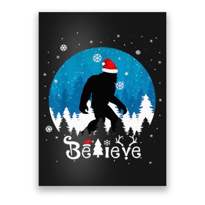 Funny Christmas Xmas Bigfoot Believe Sasquatch In Moon Light Poster