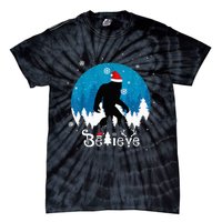 Funny Christmas Xmas Bigfoot Believe Sasquatch In Moon Light Tie-Dye T-Shirt