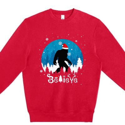 Funny Christmas Xmas Bigfoot Believe Sasquatch In Moon Light Premium Crewneck Sweatshirt