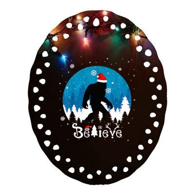 Funny Christmas Xmas Bigfoot Believe Sasquatch In Moon Light Ceramic Oval Ornament