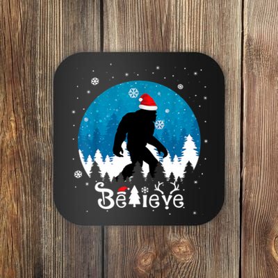 Funny Christmas Xmas Bigfoot Believe Sasquatch In Moon Light Coaster